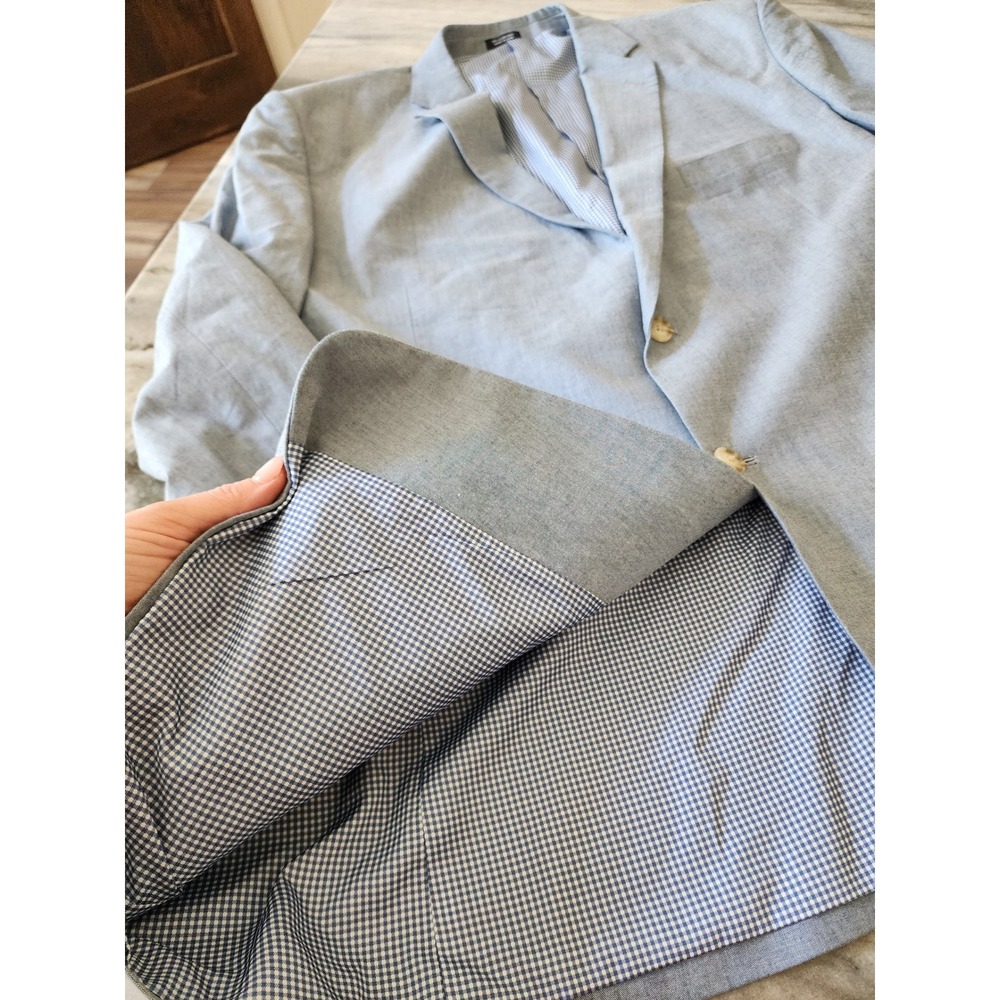 Saddlebred Mens 48L Light Blue Cotton Two Button Sport Coat Blazer Jacket - Picture 3 of 6